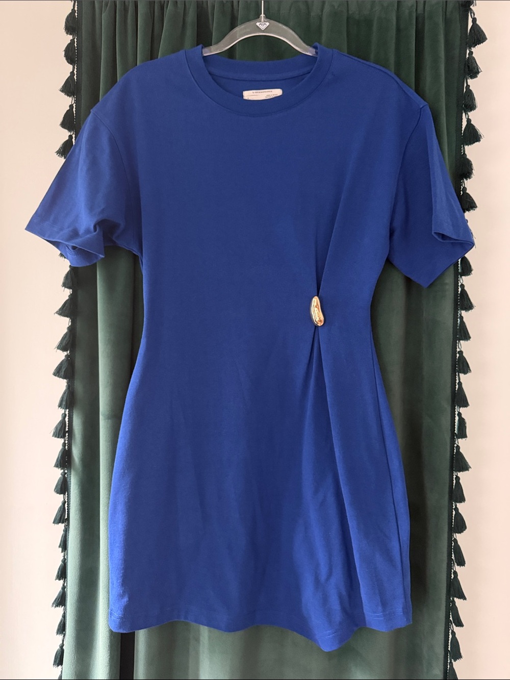 Anthropologie Cobalt Blue Short Sleeve Tee with Side Drape
